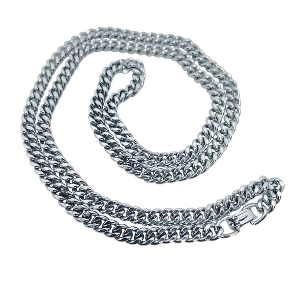 Western Germany Single Strand Chunky Silver Tone Curb Chain Necklace (5814) - Picture 5 of 9